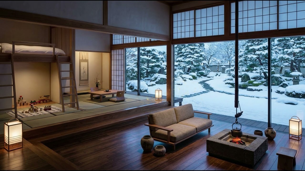 Snowy Hilltop Ryokan Sleep – Lantern Light & Silent White Landscape (8 Hours)