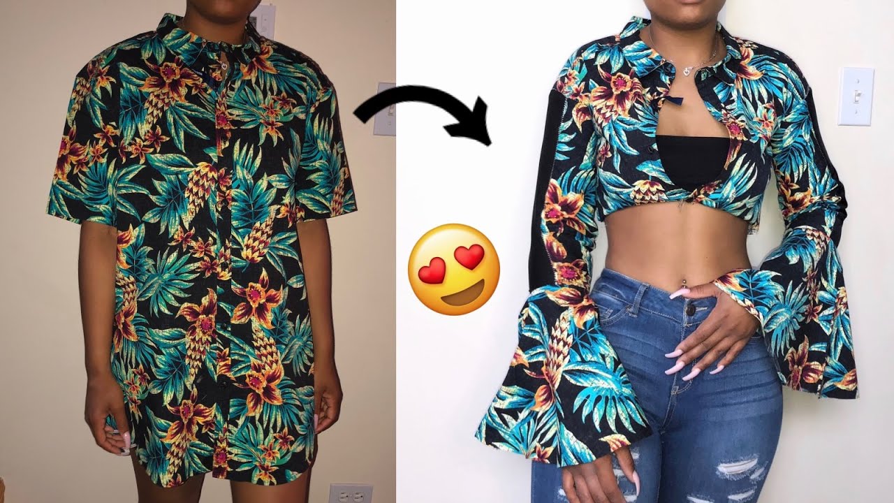 WALMART OVERSIZED BUTTON UP TO FLARE SLEEVE CROP TOP | DIY CLOTHING | CLOTHING HACKS