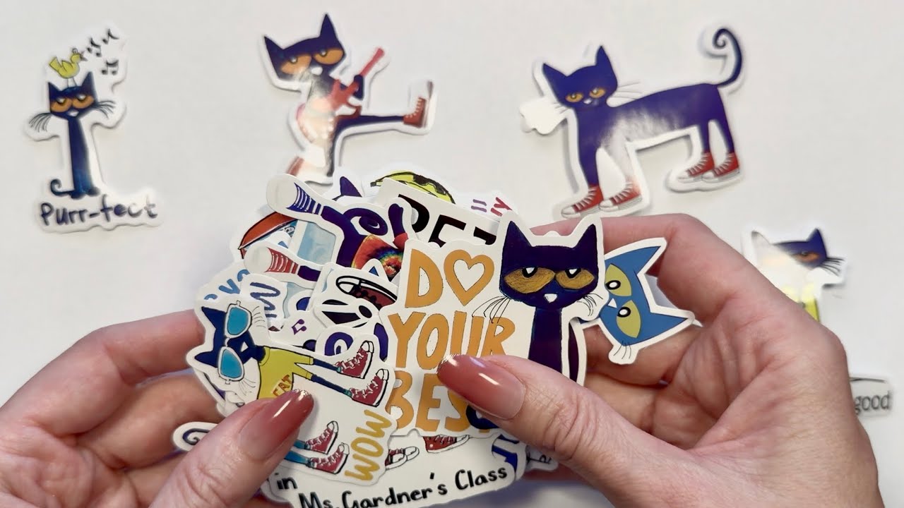 Sorting PETE THE CAT Stickers - Video 11 | Stationery | Satisfying Relaxing Video | Aesthetic ASMR 