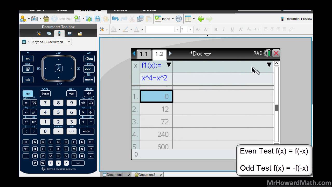 Even and Odd Function Test Using the TI-Nspire
