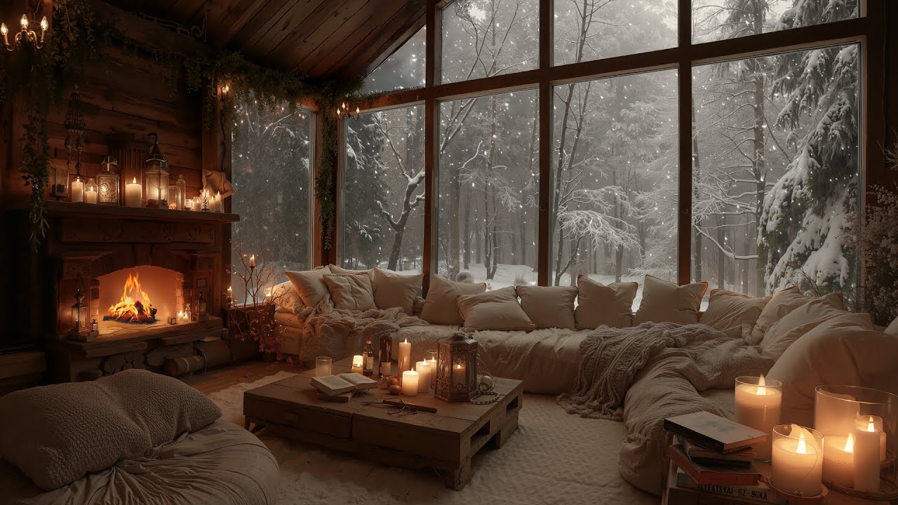 Silent Winter Forest Cabin ❄️ Soft Piano, Snowfall & Fireplace Sounds for Relaxing Sleep