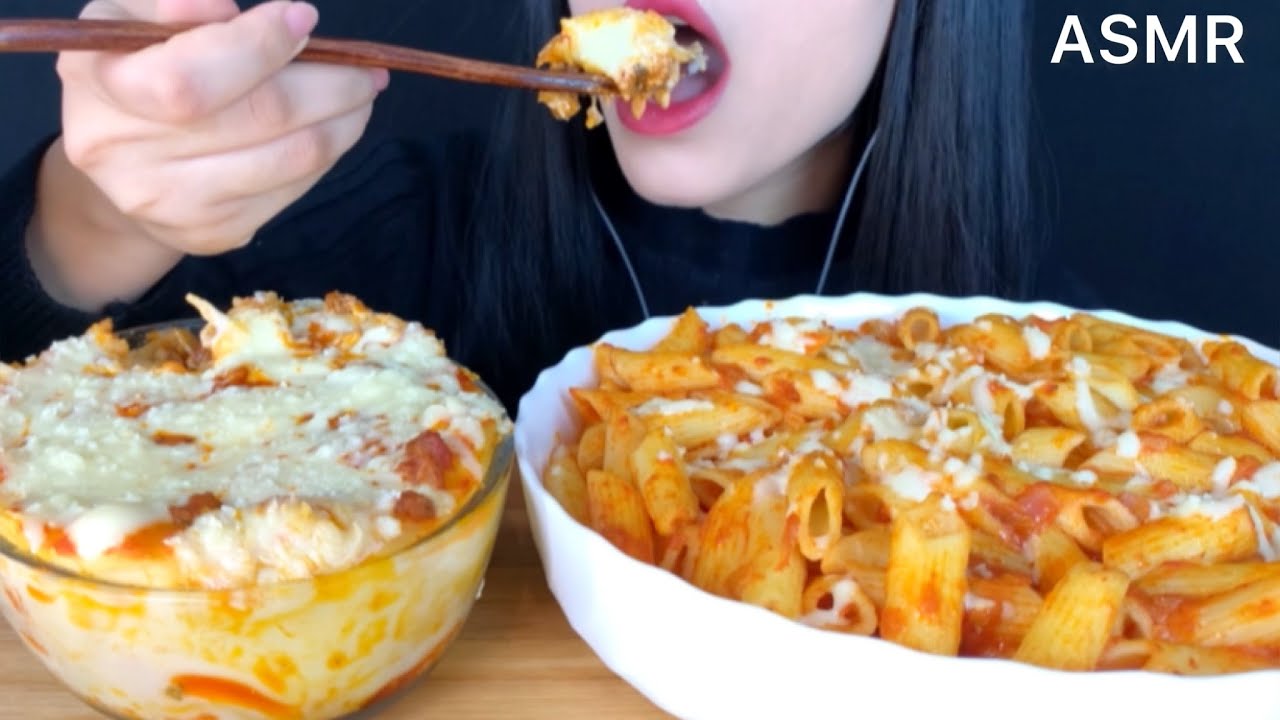 ASMR  CHEESY LASAGNA + PASTA (Eating Sounds) NO Talking