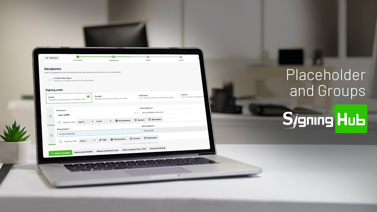 How to use placeholders and groups for document signing in SigningHub