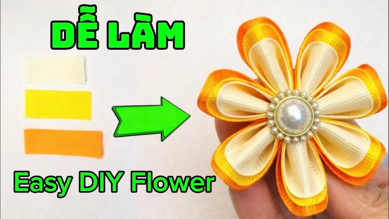 CÁCH LÀM HOA TỪ RUY BĂNG SIÊU ĐẸP | Ribbon Flower DIY Easy Tutorial