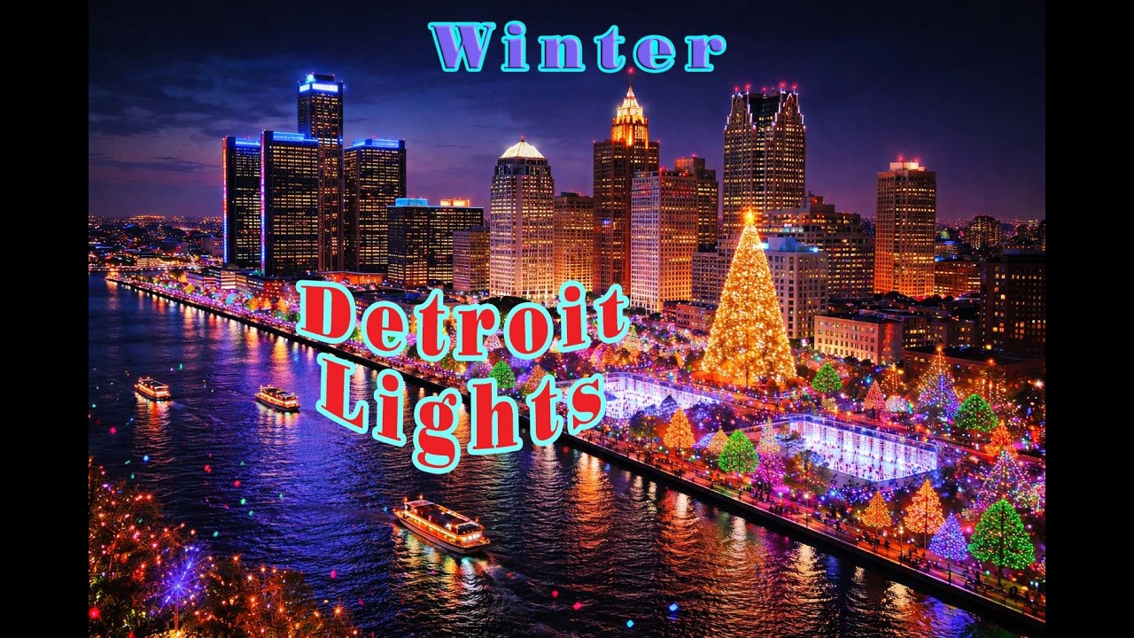 Detroit Lights, Michigan, US. Beautiful Amazing Lights, Watch in 4K