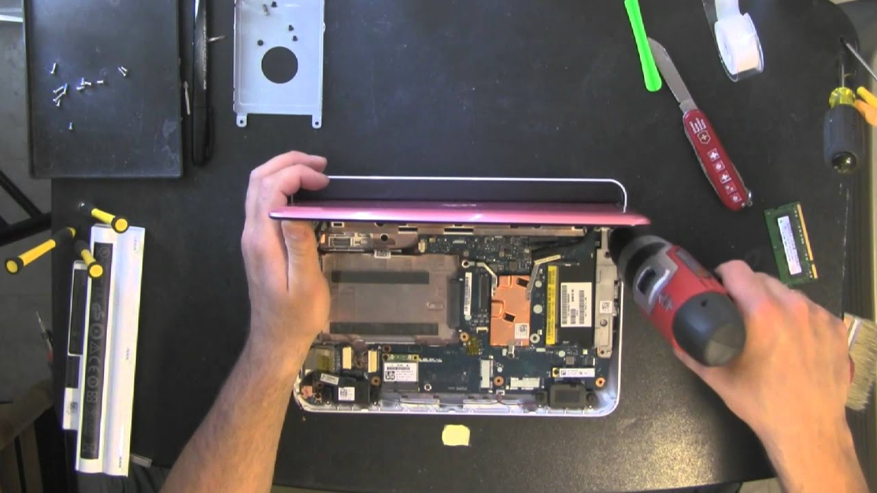 DELL Inspiron Mini 1012 netbook, laptop take apart, disassemble, how to open disassembly