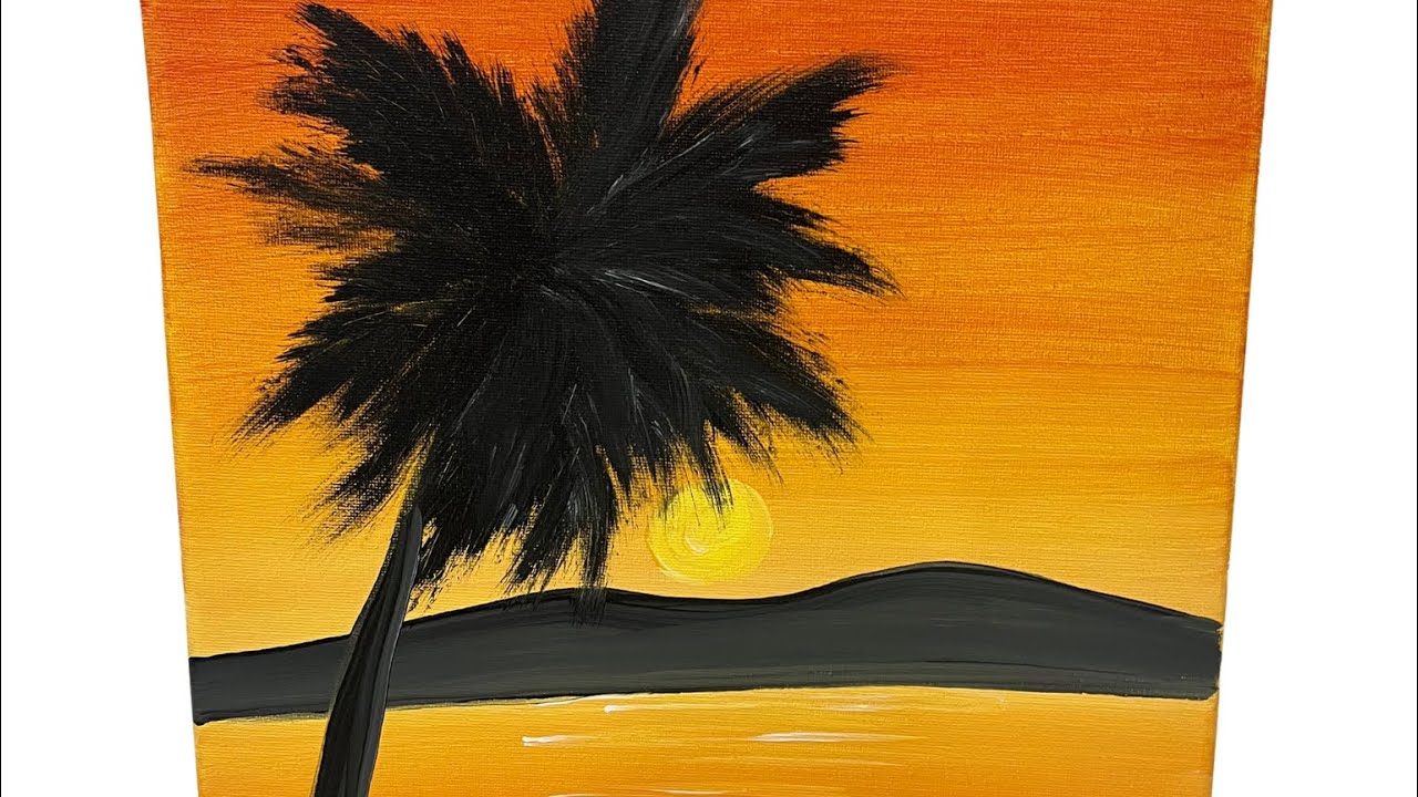 Tropical Sunset Acrylic Painting| Easy step by step painting for beginners! 