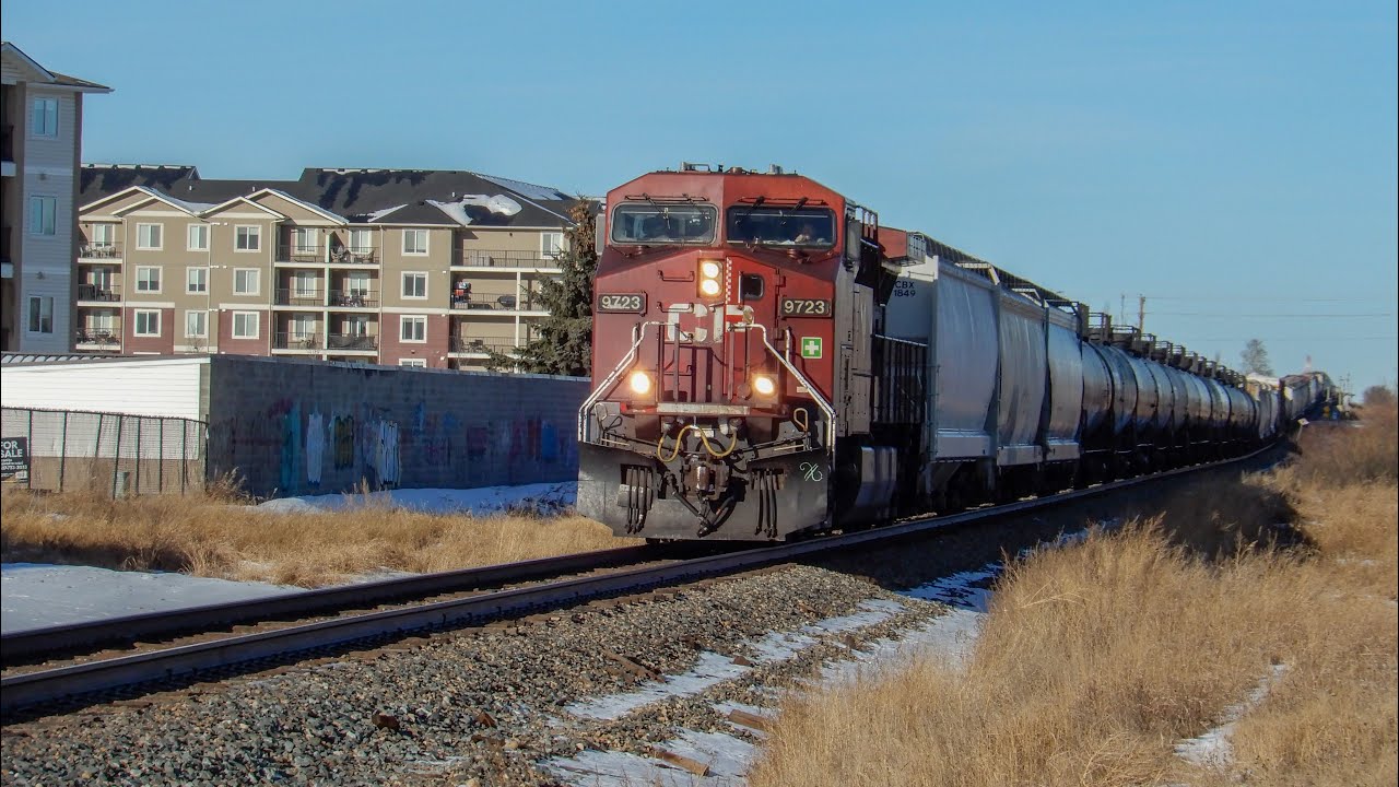 Solo Leader! CP 9723 Leads CP Regional Manifest Train South through Airdrie AB