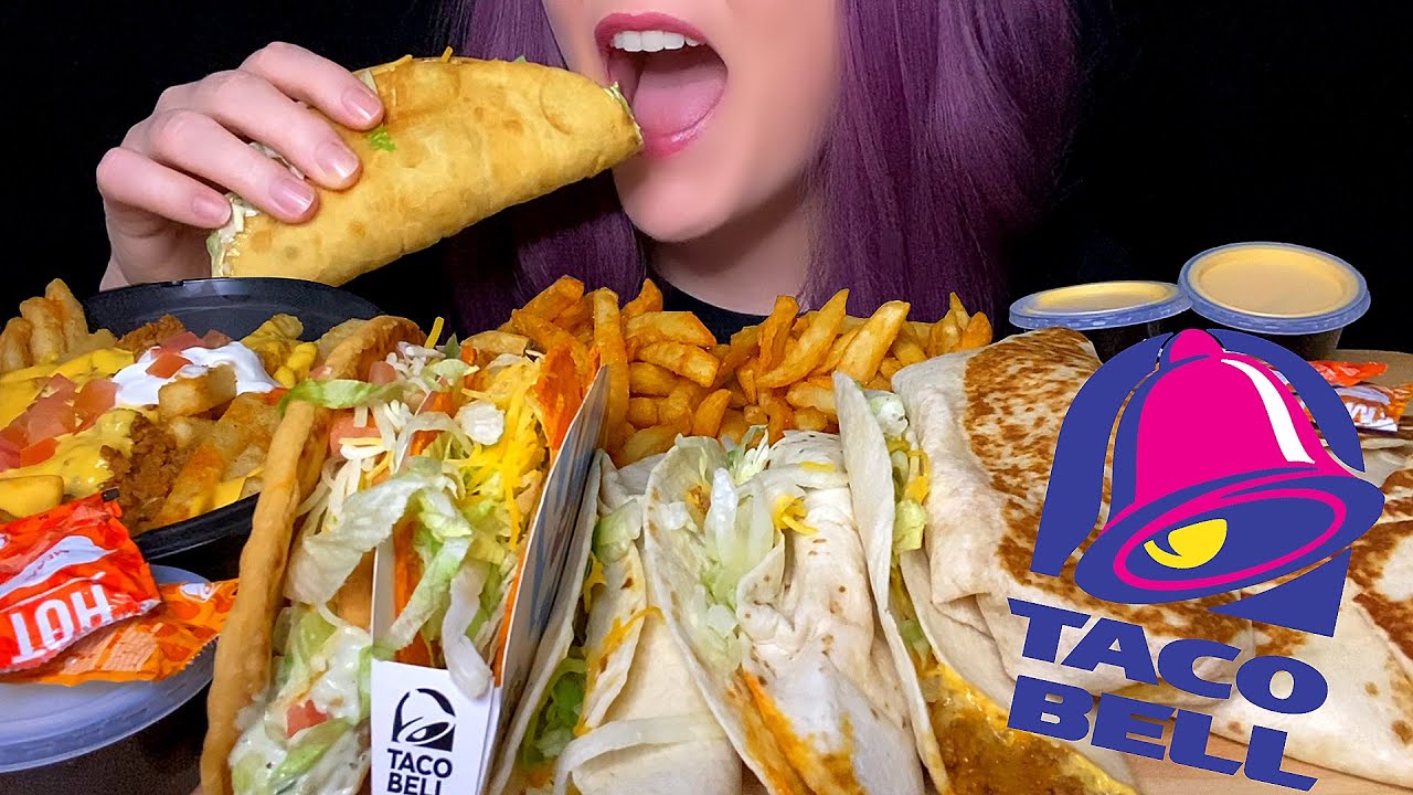 ASMR TACO BELL MUKBANG (NO TALKING) NACHO CHEESE FRIES + BACON CLUB CHALUPA