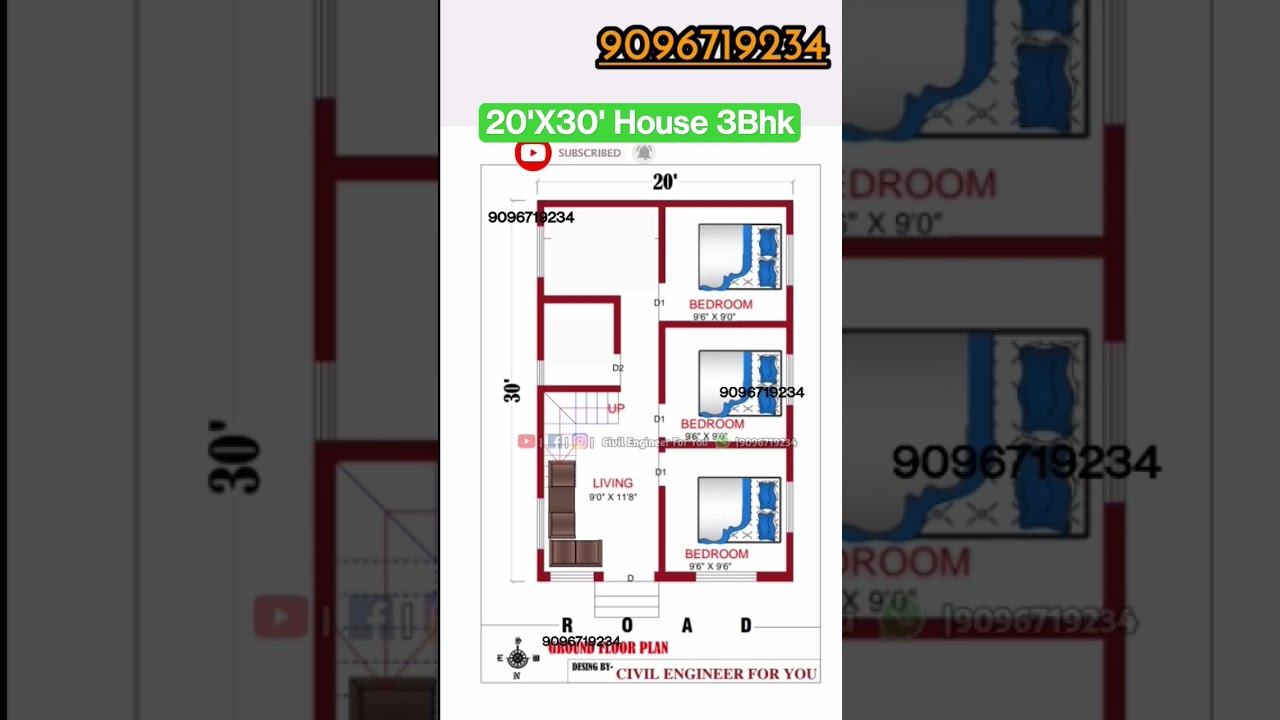 #PlanNo14 | 20X30 House Plan 3BHK | 3Bhk House Plan 20X30 | 600 Sqft 3Bhk design