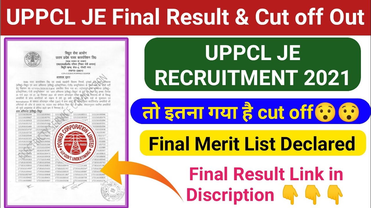 UPPCL JE FINAL RESULT 2021 OUT| uppcl je final cut off 2021 Declared| uppcl je result 2021 cut off|