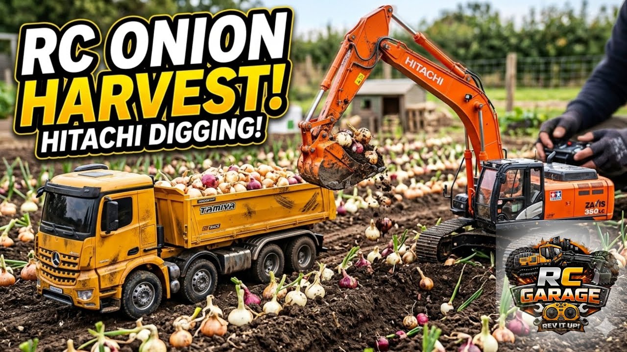 RC Hitachi digging Onion #OnionHarvest #RCHarvest #VegetableDigging #RCFarming #ScaleFarming