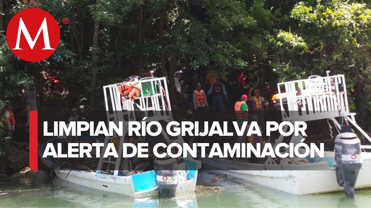 Retiran basura flotante del río Grijalva, en el Cañón del Sumidero