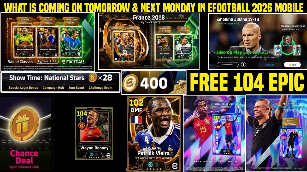 Free 104 Epic: What is coming on Tomorrow & Next Monday in eFootball 2026, New Big-time, Free Epic