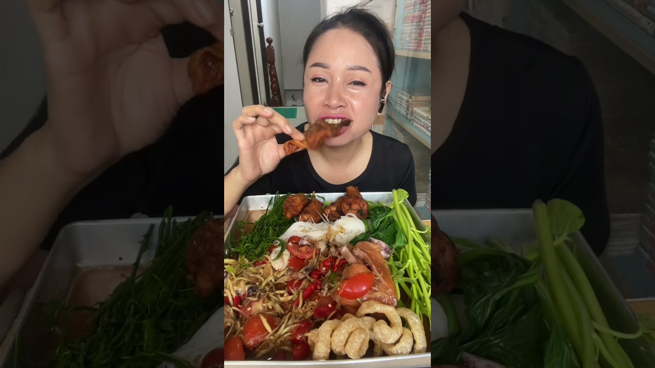 ตำแซลมอนชิ้นใหญ่แซ่บๆ #food 