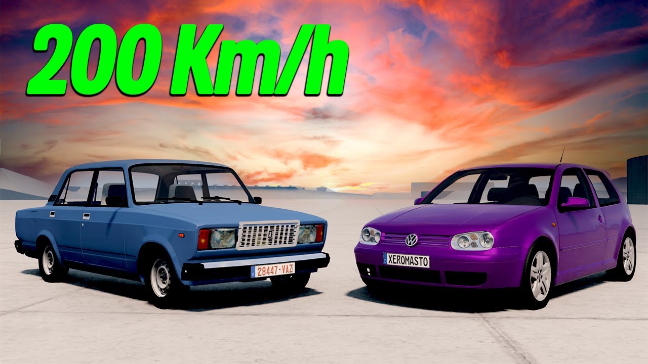 LADA VAZ2107 vs VW GOLF MK4 200 Km/h CRASH TEST! - BeamNG