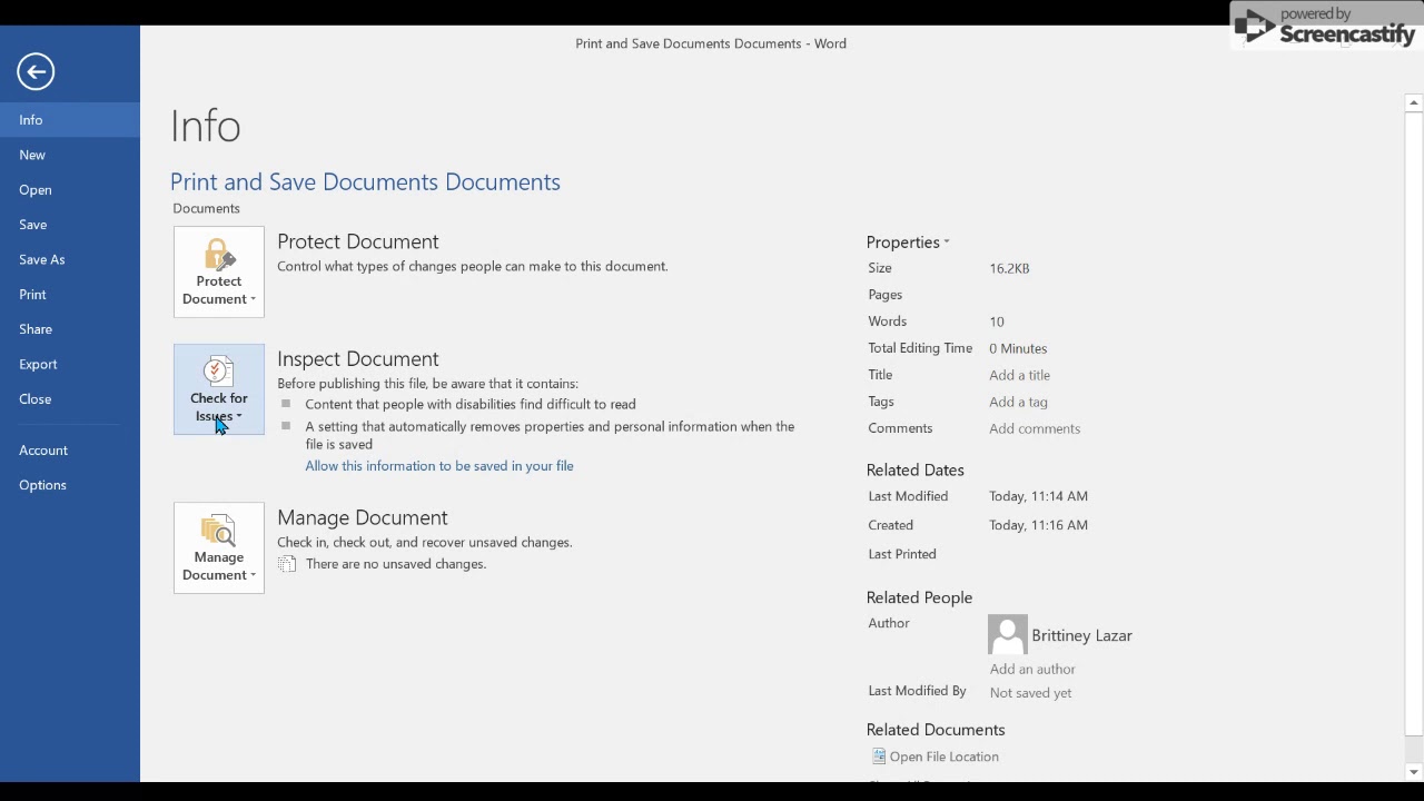 Print and Save Documents  Inspect a document for accessibility issues