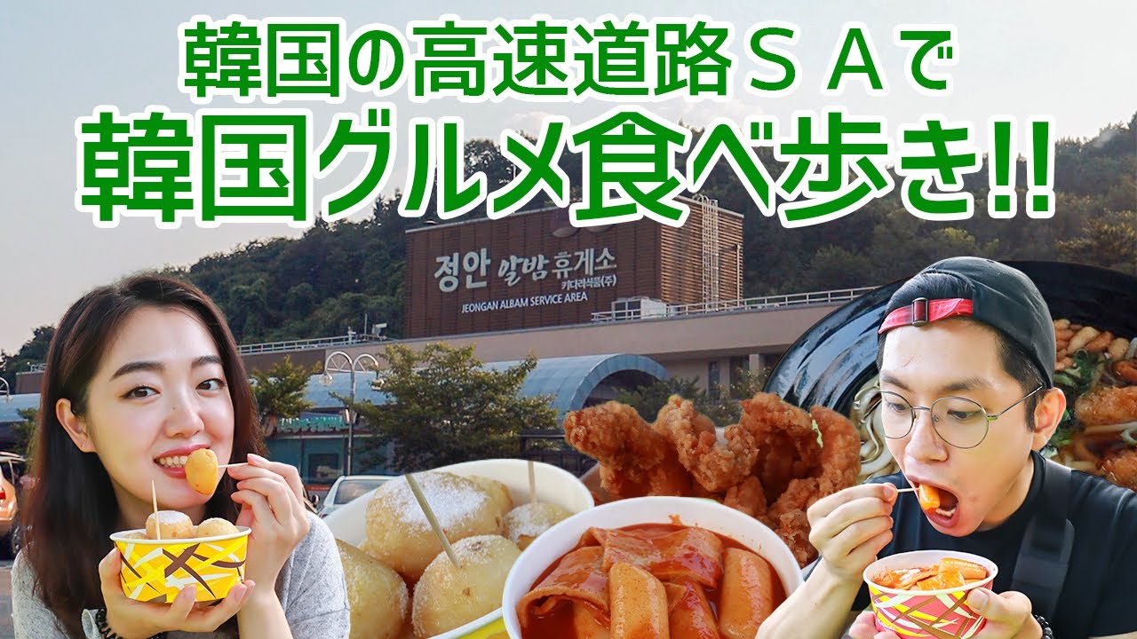 韓国の高速道路サービスエリアで韓国屋台グルメ食べ歩き！【日韓夫婦】