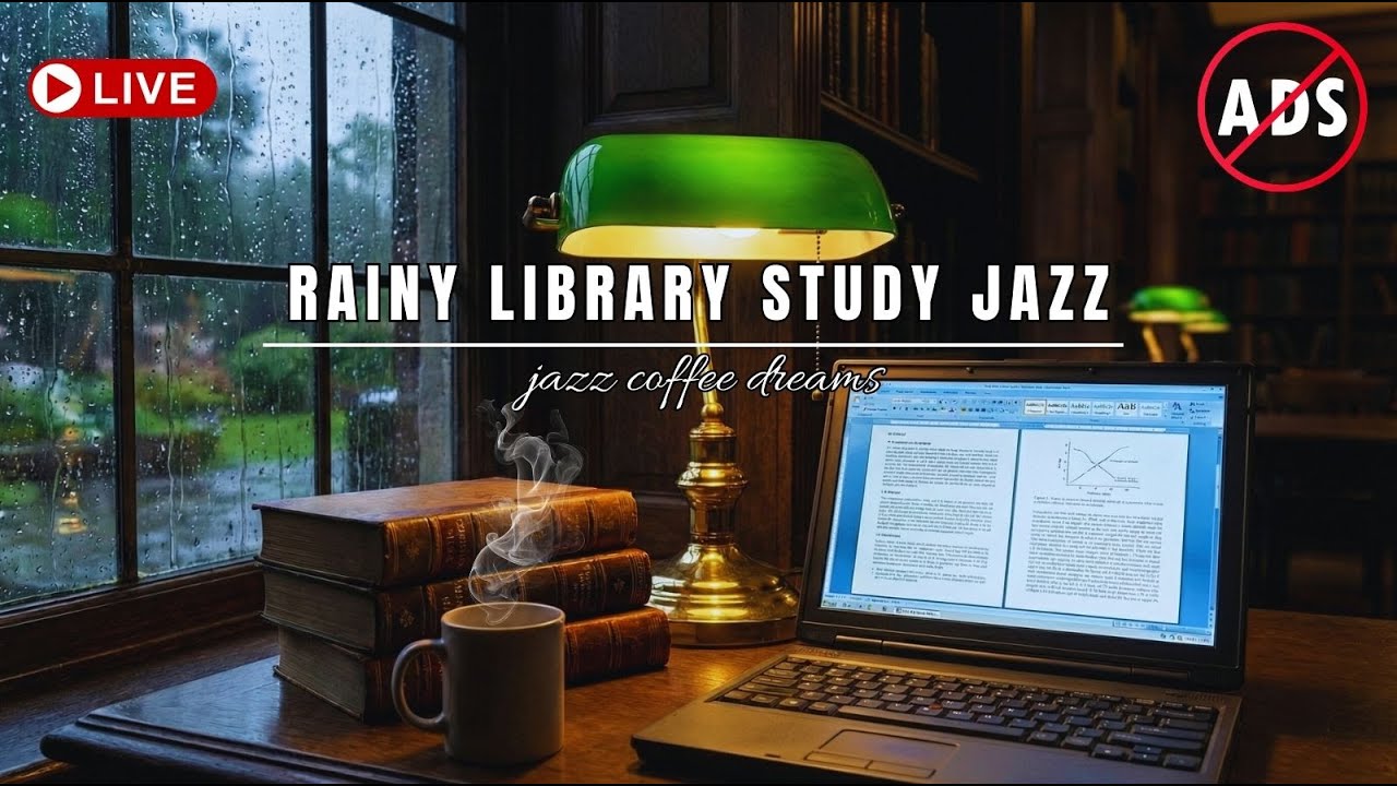 Rainy Library Study Jazz 🌧️📚 Cozy Desk Ambience with Soft Jazz for Reading & Focus