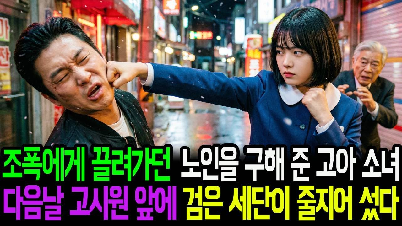 조폭에게 끌려가던  노인을 구해 준 고아 소녀, 다음날 고시원 앞에 검은 세단이 줄지어 섰다