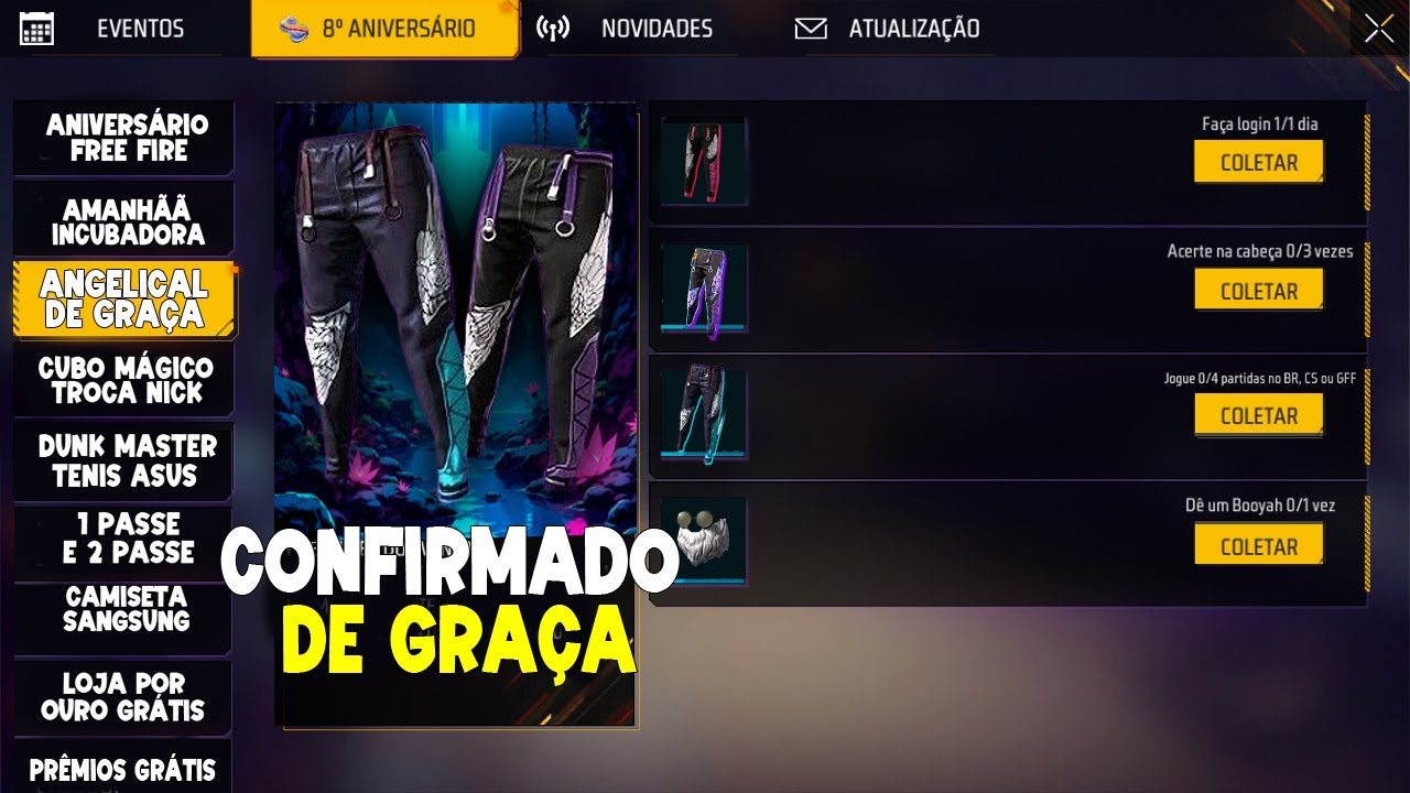 ⚠️ GARENA PIROU! ANGELICAL DE GRAÇA, ESCOLHA SUA ANGELICAL, PRÊMIOS GRÁTIS, NOVIDADES FREE FIRE