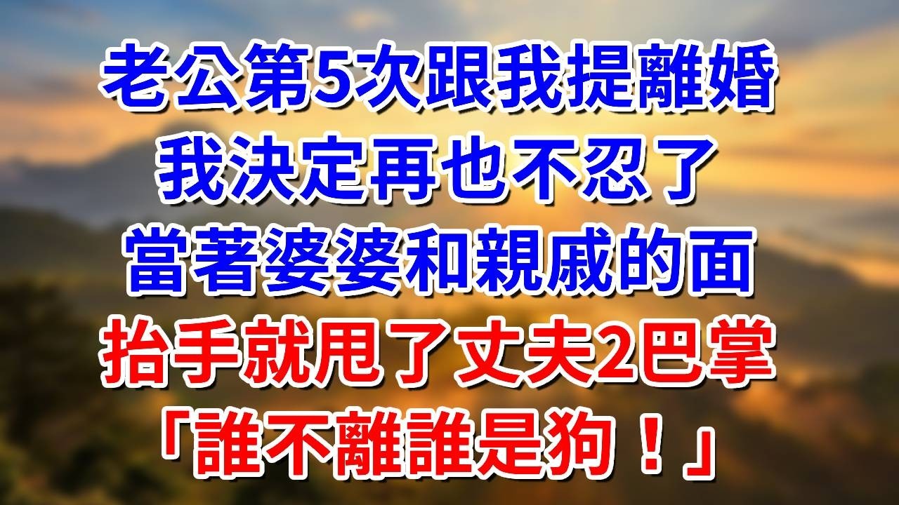 老公第5次跟我提離婚，我決定再也不忍了，當著婆婆和親戚的面，抬手甩了丈夫2巴掌“誰不離誰是狗！”#阿木講故事#為人處世#生活經驗#情感故事#養老#睡前故事