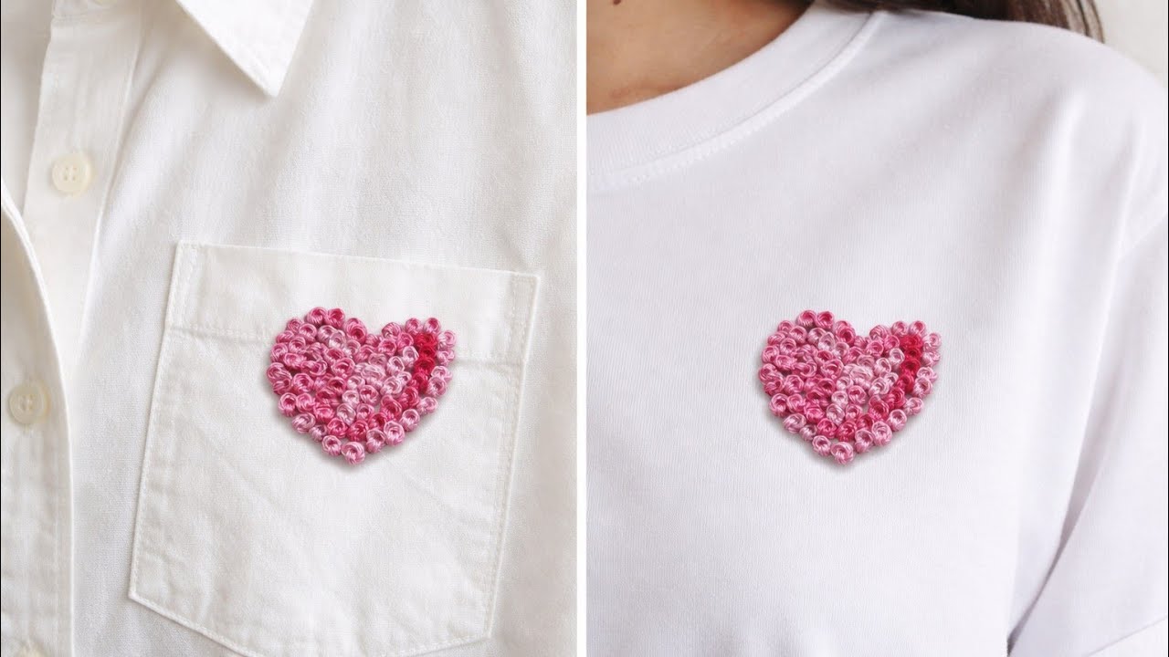 T-Shirt Cute Heart Embroidery Idea for Valentine’s Day 💖 | DIY Hand Embroidery on Shirt