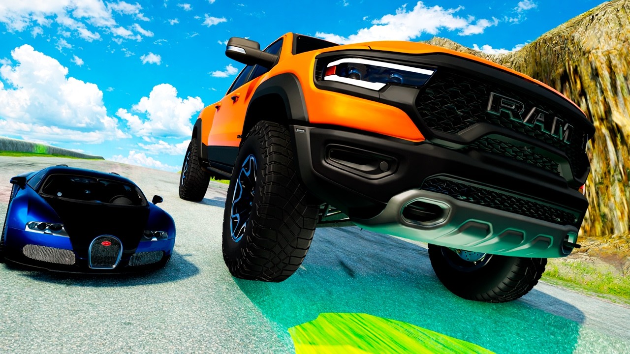 DESCENDO A LADEIRA DE ACIDO, CARROS GRANDES VS CARROS PEQUENOS! BeamNG.drive