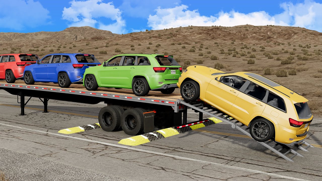 Flatbed Truck Mcqueen | Transportation with Truck - Pothole vs Car #14 - BeamNG.Drive
