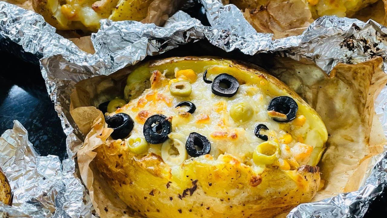 بطاطس مشوية على طريقة 😋التركية لذيذة بالفرن مع الدجاج وفرماج رووعة 🤗