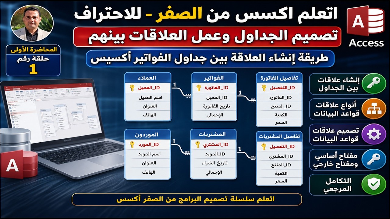 تصميم الجداول وعمل العلاقات بينهم أكسيس - المحاضرة الأولي أكسيس - شرح  ممدوح جنينه