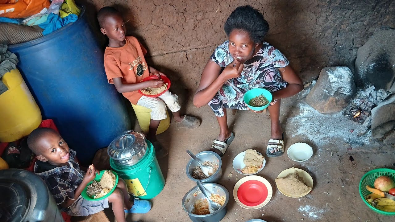 African village life #cooking Omena and cabbage served with brown ugali 