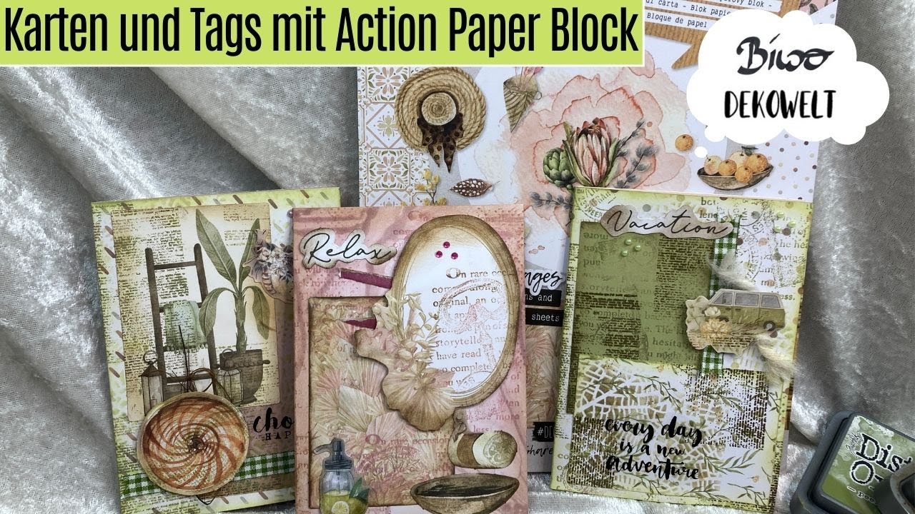 Upcycling / Vintage-Karten und Tags mit Action Paper Block