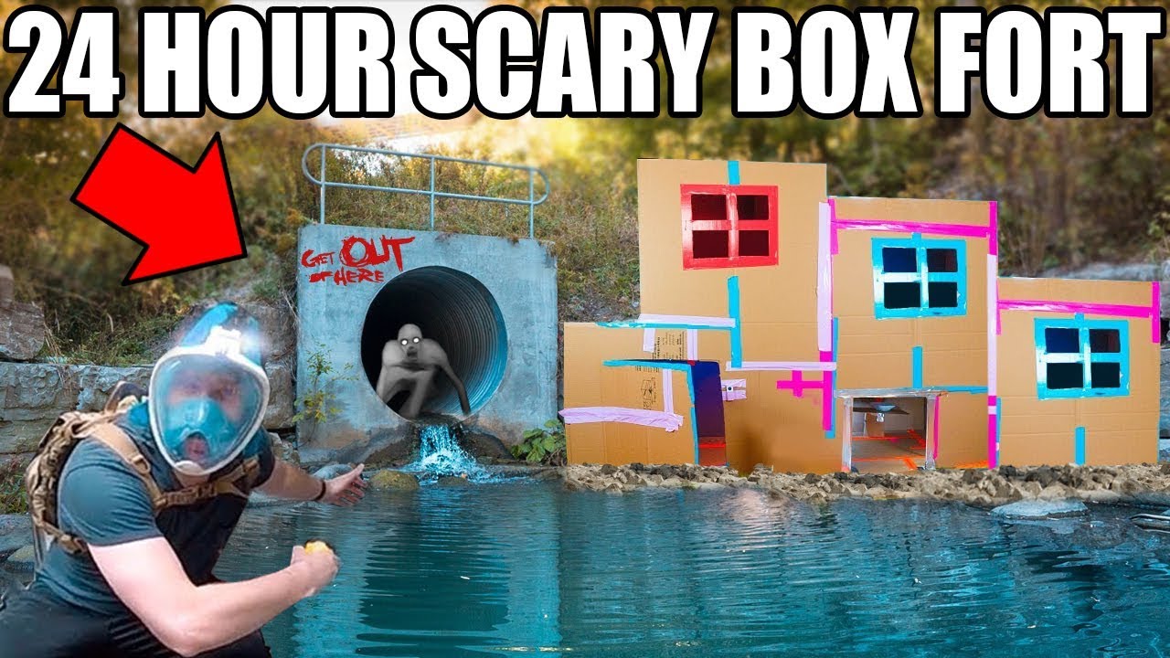 24 HOUR ABANDONED TUNNEL BOX FORT!! 📦😱 Finding The Rake!