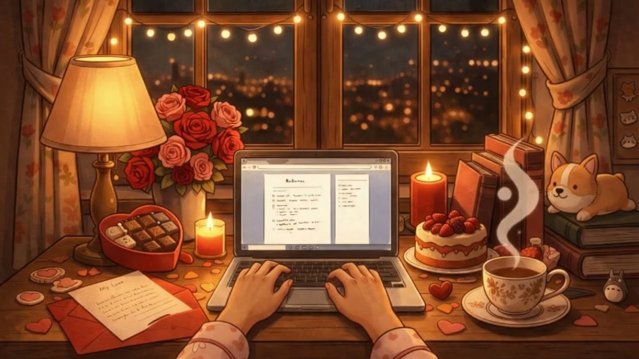 Relaxing Music for Stress Relief ❤️ Cozy Valentine’s Night Desk | Focus & Sleep