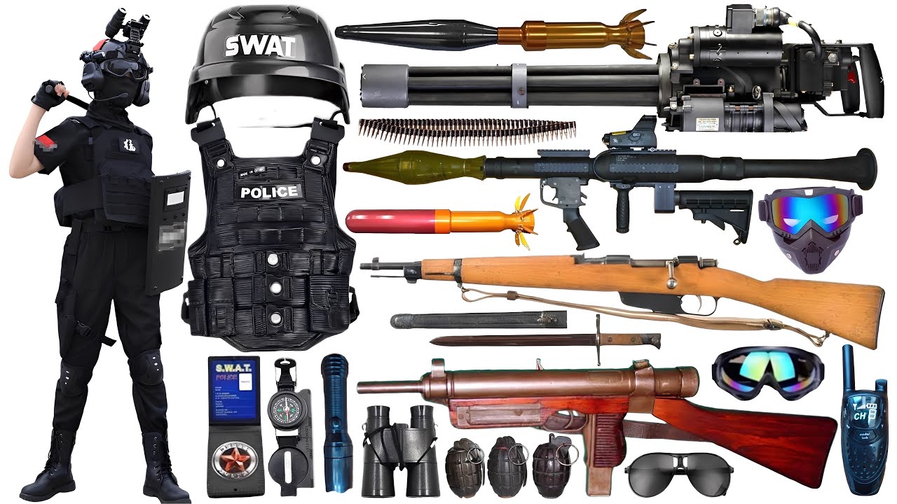 Special Forces military toy gun set unboxing, UZI submachine gun, Glock pistol, heavy machine gun