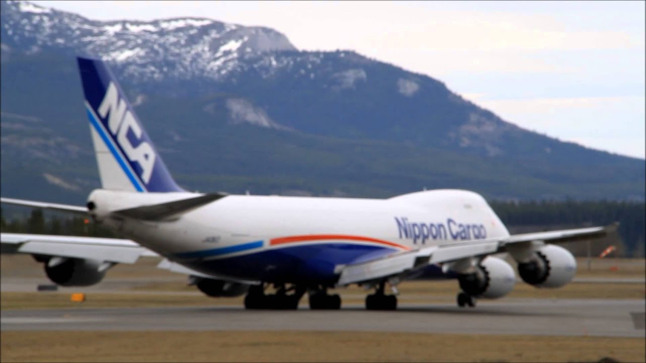 Boeing 747 takes off at Whitehorse, Yukon