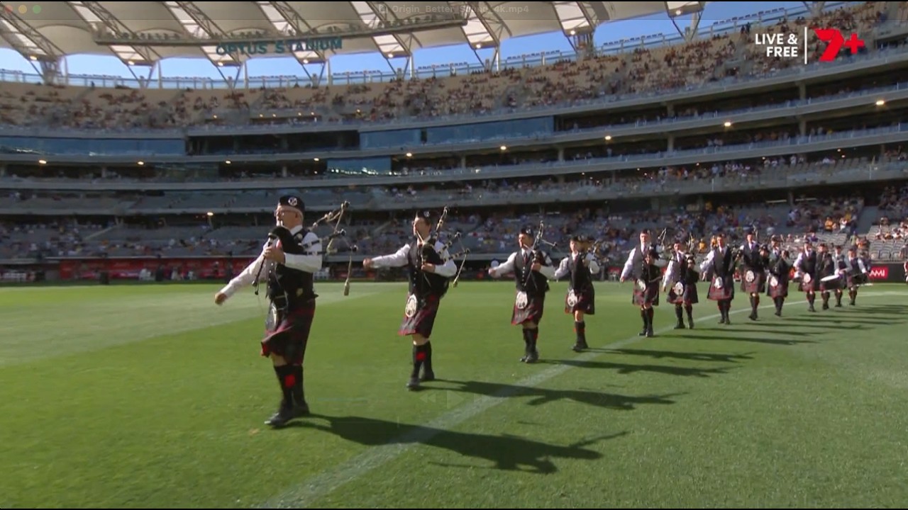 Perth Highland Pipe Band at 2026 AFL State of Origin