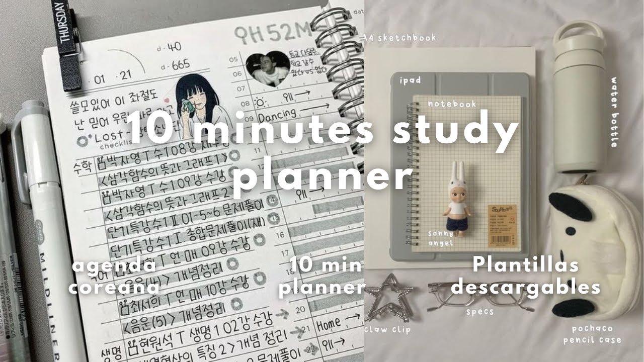 study planner coreano |10 minutes planner | plantillas descargables