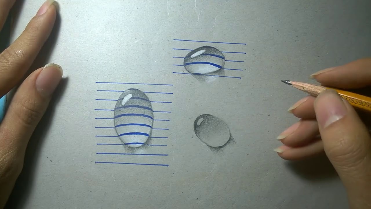 Drawing 3D Water Drops on Line Paper