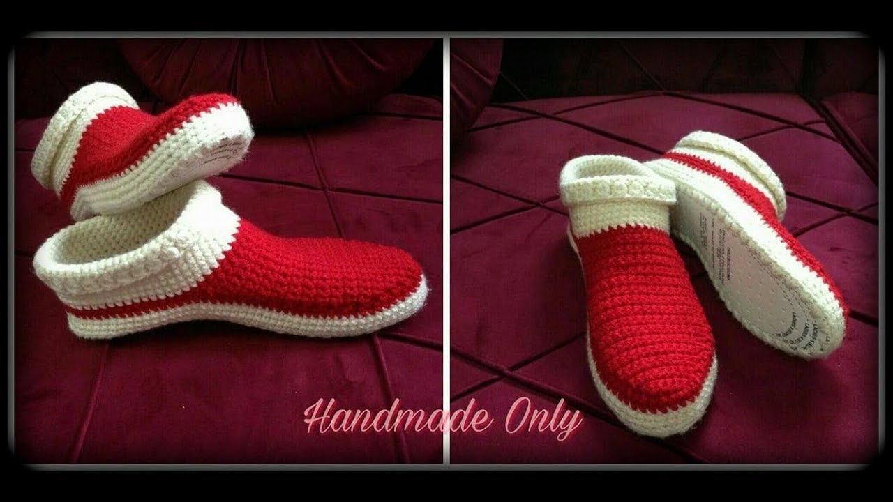 طريقة عمل حذاء / سليبر كروشيه - How to crochet adult slippers