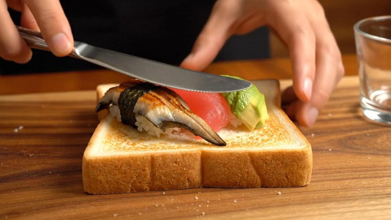 Relaxing AI ASMR Cutting Food & Spreading Japanese Sushi on Toast 15 Minutes