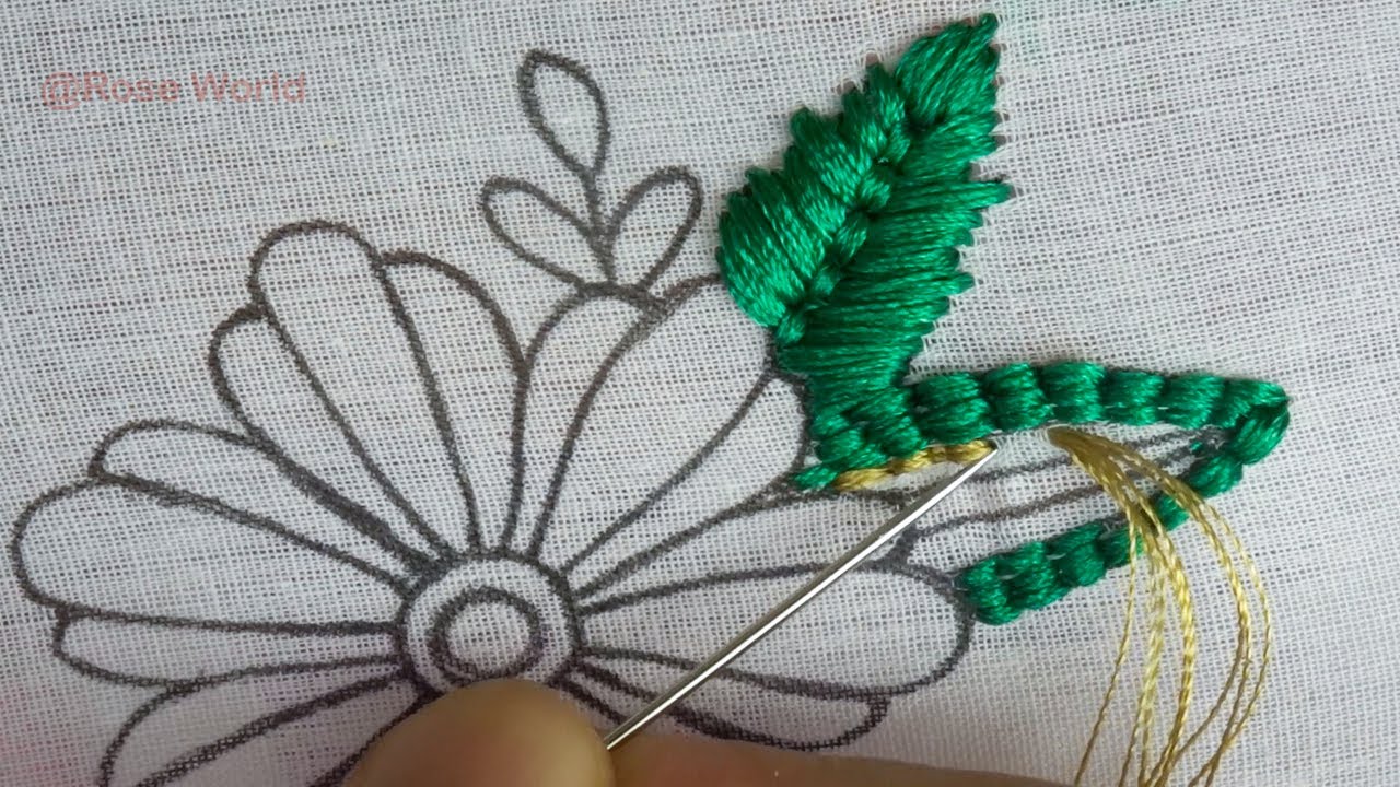 hand embroidery amazing flower and leaf design with Silk Thread & Beads by Rose World