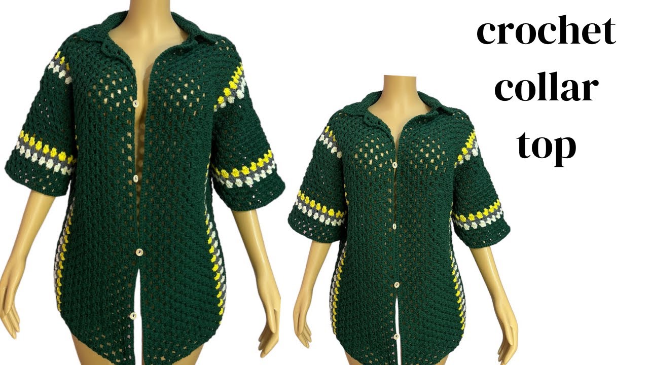 How To Crochet Men Collar Neck Shirt || Crochet Granny Stitch Men Top