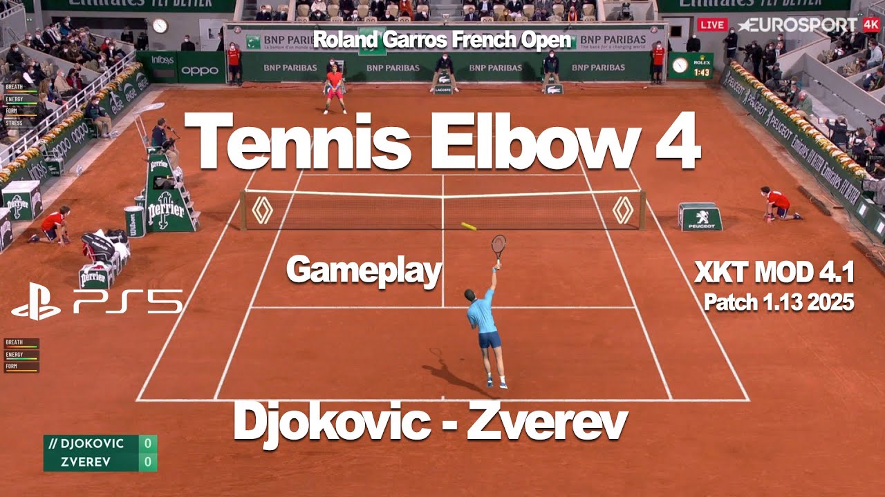 Tennis Elbow 4 PS5 | Djokovic - Zverev | Gameplay | Roland Garros French Open | 2025 | XKT MOD | 2D