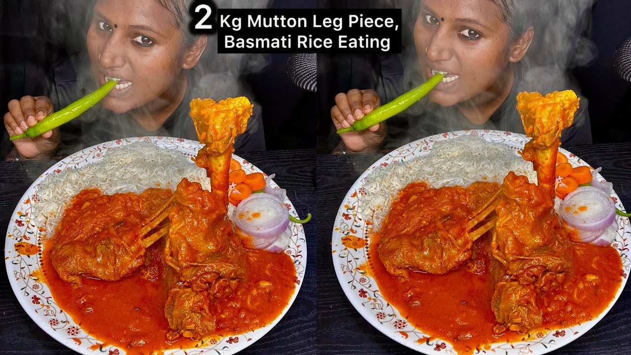 2 kg Mutton Leg Piece, Basmati Rice Eating Challenge | Video 142