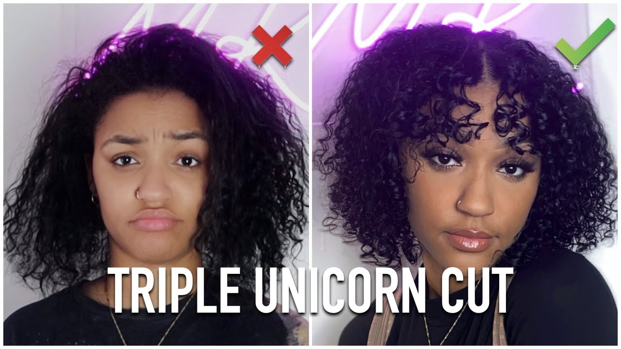 TRIPLE UNICORN CUT ON 3C HAIR AT HOME (DIY) | Makayla Harris