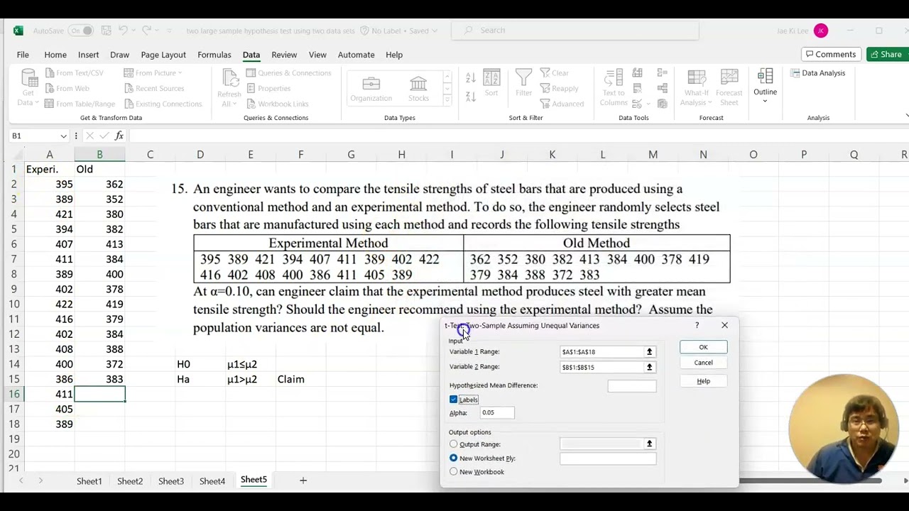 MAT 209 Lesson 17-4 Two small independent samples hypothesis test, assuming unequal variance