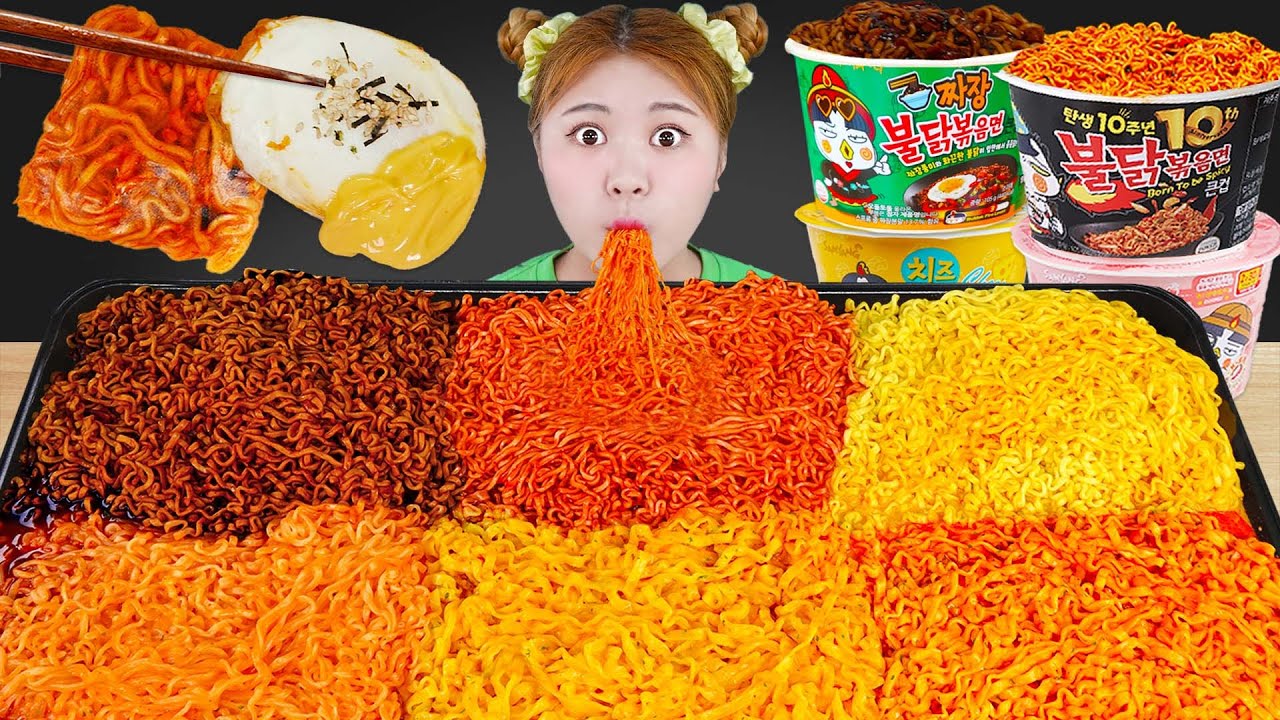 MUKBANG 하이유의 6가지맛 불닭쌈 먹방🔥 불닭볶음면 까르보불닭 치즈불닭 짜장불닭 Fire noodle Warps Buldak Rice Paper | HIU 하이유