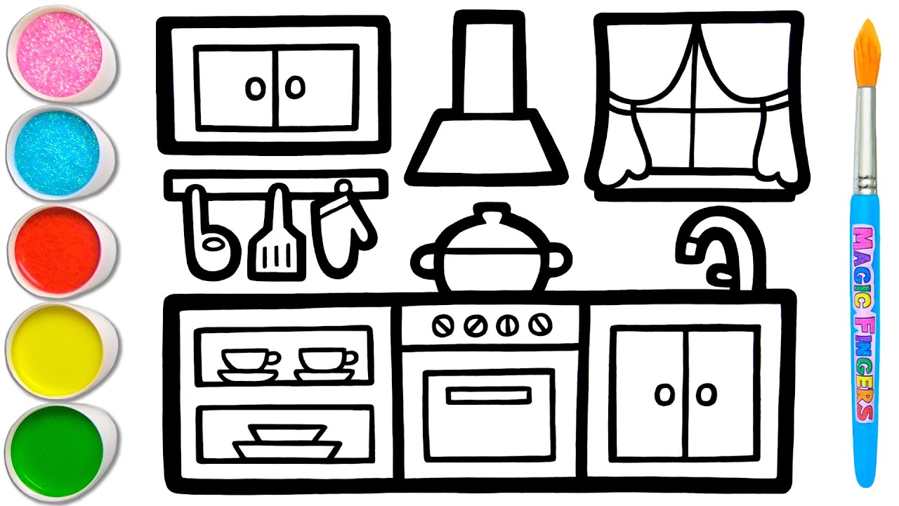Menggambar Dapur, Melukis, Mewarnai untuk Anak & Balita | Mari Melukis Bersama #154